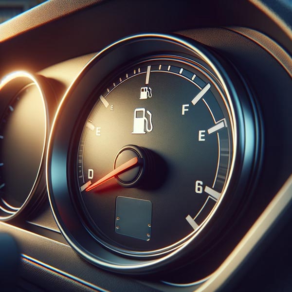 A-realistic-image-of-a-car's-dashboard-focusing-on-the-fuel-gauge,-which-clearly-shows-an-empty-tank